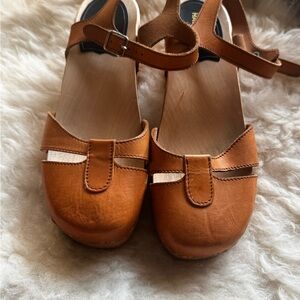 Swedish Hasbeens Tan Leather Platform Shoes